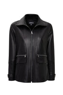 Chantal Kadın Siyah Kapüşonlu Kürklü Oversize Deri Kaban | Derimod