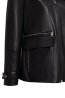 Chantal Kadın Siyah Kapüşonlu Kürklü Oversize Deri Kaban | Derimod