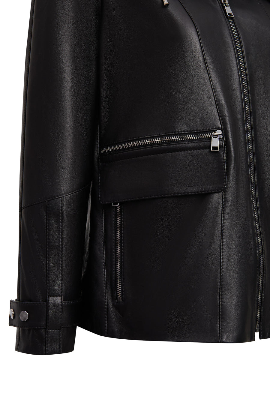 Chantal Women's Black Hooded Fur Oversize Leather Coat