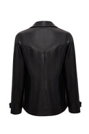 Chantal Kadın Siyah Kapüşonlu Kürklü Oversize Deri Kaban | Derimod