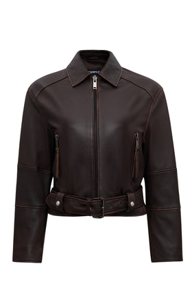 Love Kadın Kahverengi Gömlek Yaka Vintage Oversize Deri Ceket