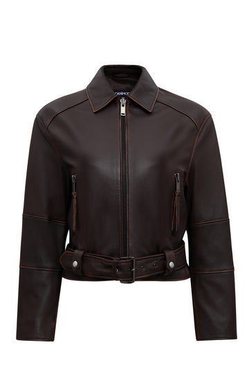 Love Kadın Kahverengi Gömlek Yaka Vintage Oversize Deri Ceket 25WGD5607VD | Derimod