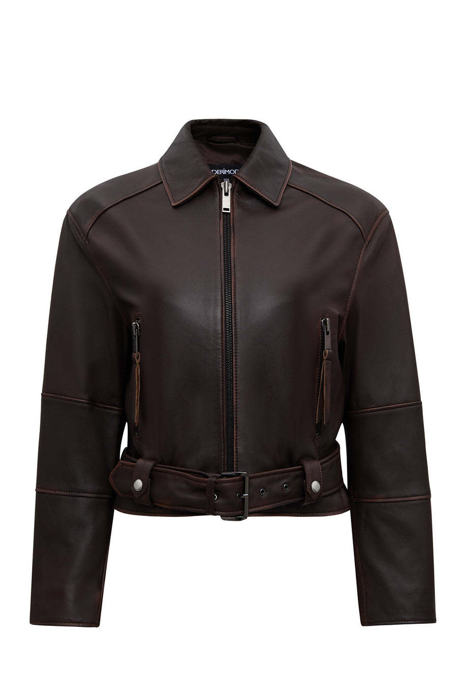 Love Women's Brown Shirt Collar Vintage Oversize Leather Jacket 25WGD5607VD | Derimod