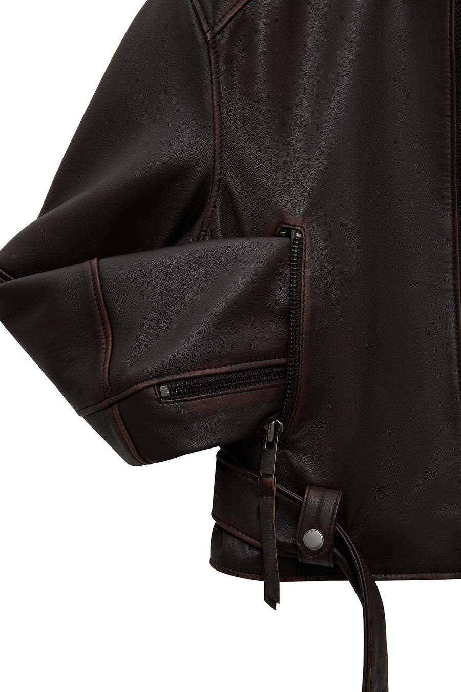 Love Women's Brown Shirt Collar Vintage Oversize Leather Jacket