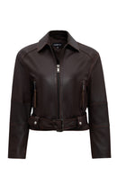 Love Kadın Kahverengi Gömlek Yaka Vintage Oversize Deri Ceket | Derimod