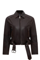 Love Kadın Kahverengi Gömlek Yaka Vintage Oversize Deri Ceket | Derimod