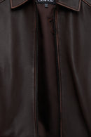 Love Kadın Kahverengi Gömlek Yaka Vintage Oversize Deri Ceket | Derimod