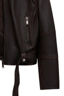 Love Kadın Kahverengi Gömlek Yaka Vintage Oversize Deri Ceket | Derimod