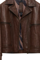 Paloma Kadın Kahverengi Kruvaze Yaka Oversize Deri Mont | Derimod