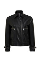 Paloma Kadın Siyah Kısa Oversize Biker Deri Ceket | Derimod