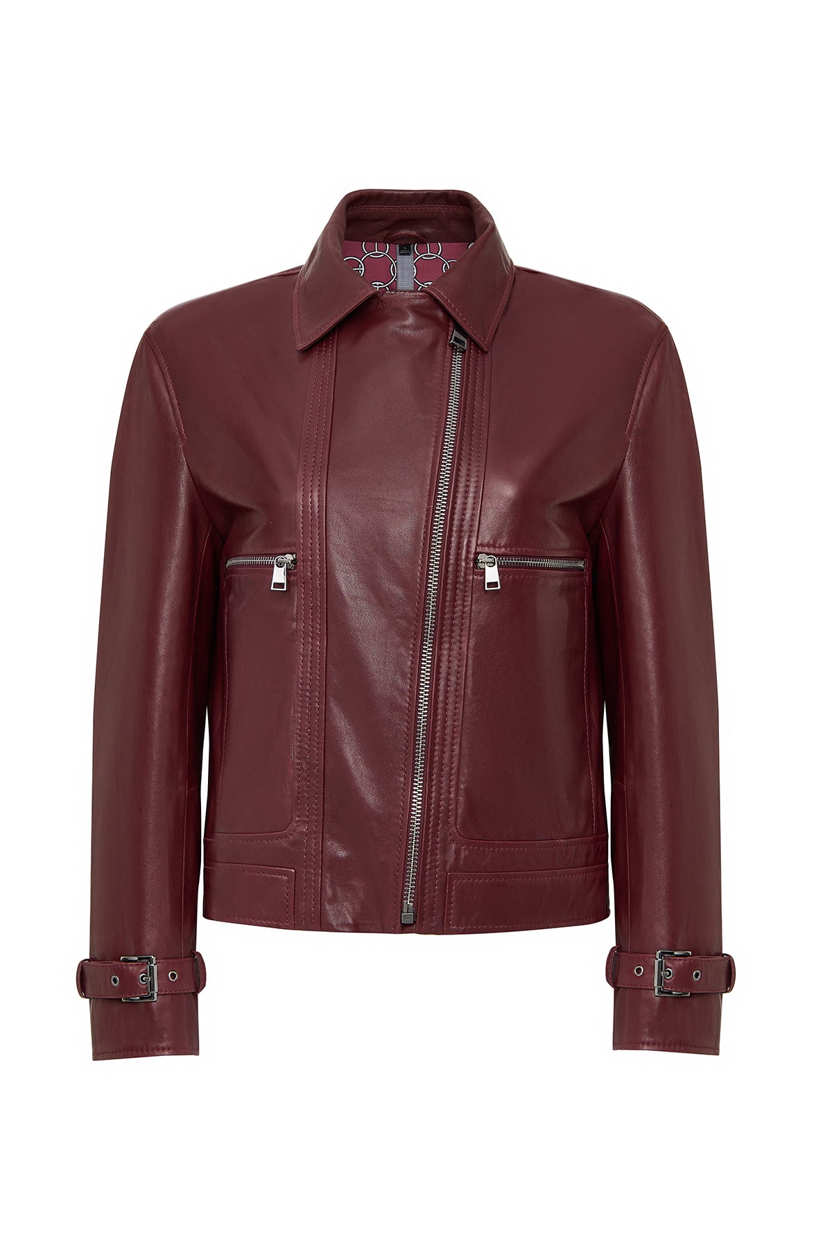 Paloma Kadın Bordo Kısa Oversize Biker Deri Ceket