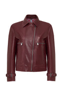 Paloma Kadın Bordo Kısa Oversize Biker Deri Ceket | Derimod