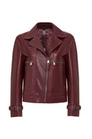 Paloma Kadın Bordo Kısa Oversize Biker Deri Ceket | Derimod