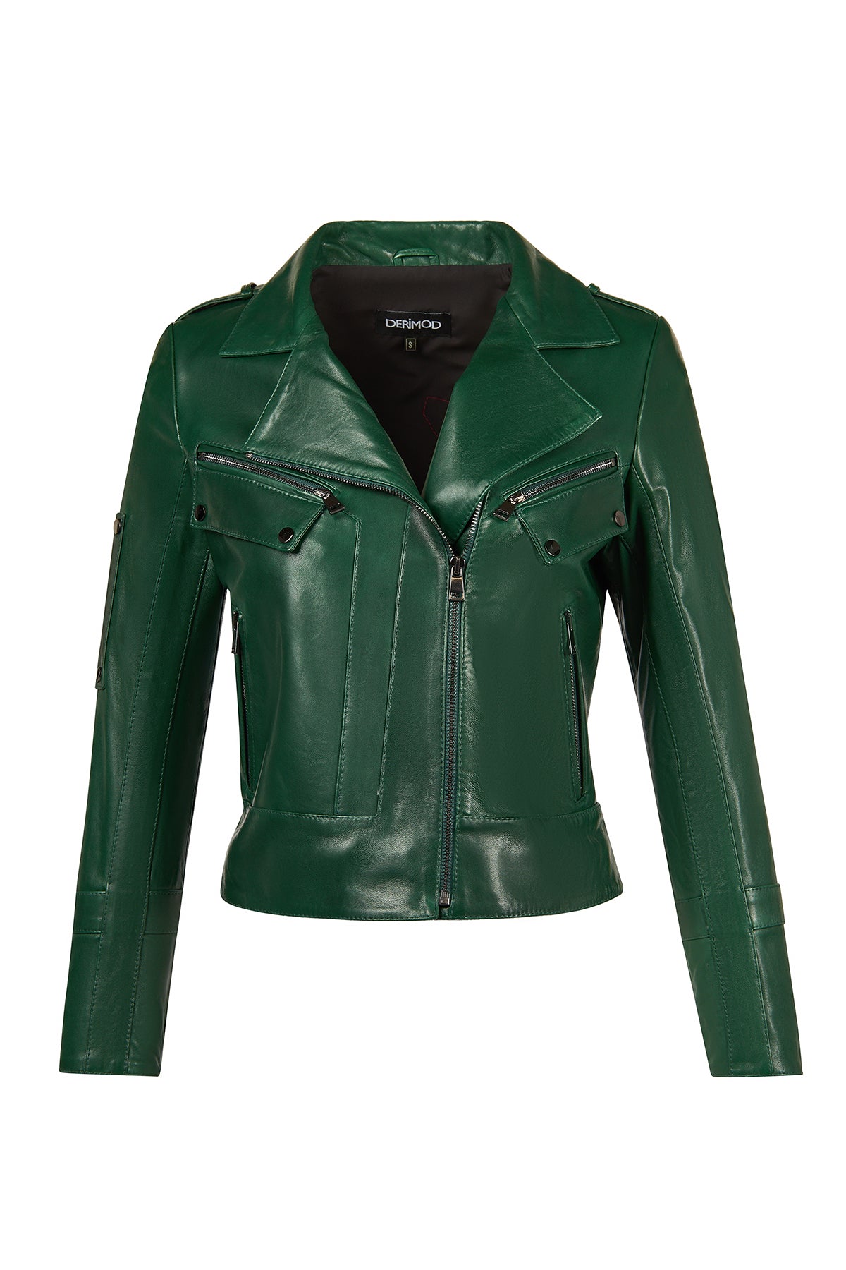 Roma Kadın Yeşil Kısa Biker Deri Ceket 25WGD5609VE | Derimod
