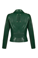 Roma Kadın Yeşil Kısa Biker Deri Ceket | Derimod