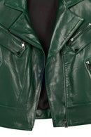 Roma Kadın Yeşil Kısa Biker Deri Ceket | Derimod