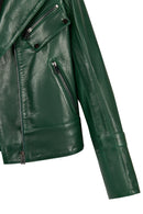 Roma Kadın Yeşil Kısa Biker Deri Ceket | Derimod