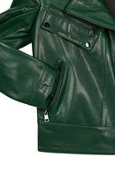 Roma Kadın Yeşil Kısa Biker Deri Ceket | Derimod