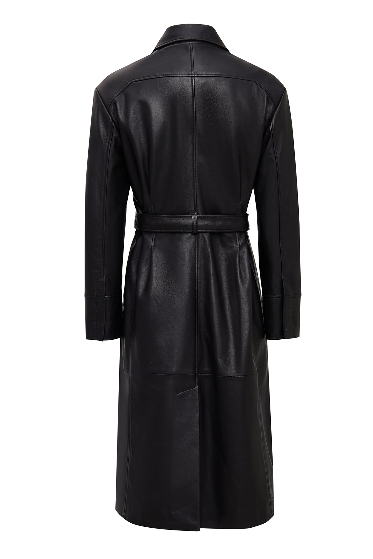 Betina Kadın Siyah Gömlek Yaka Deri Pardösü