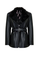 Scarlet Kadın Siyah Kürk Yaka Deri Mont | Derimod