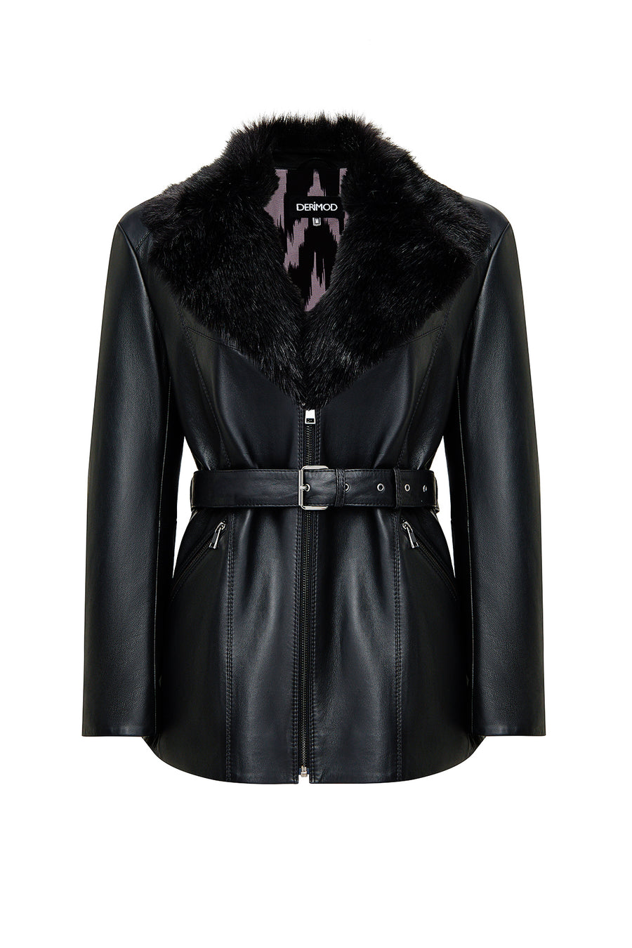 Scarlet Woman Black Fur Collar Leather Coat 25WGD5621U5 | Derimod