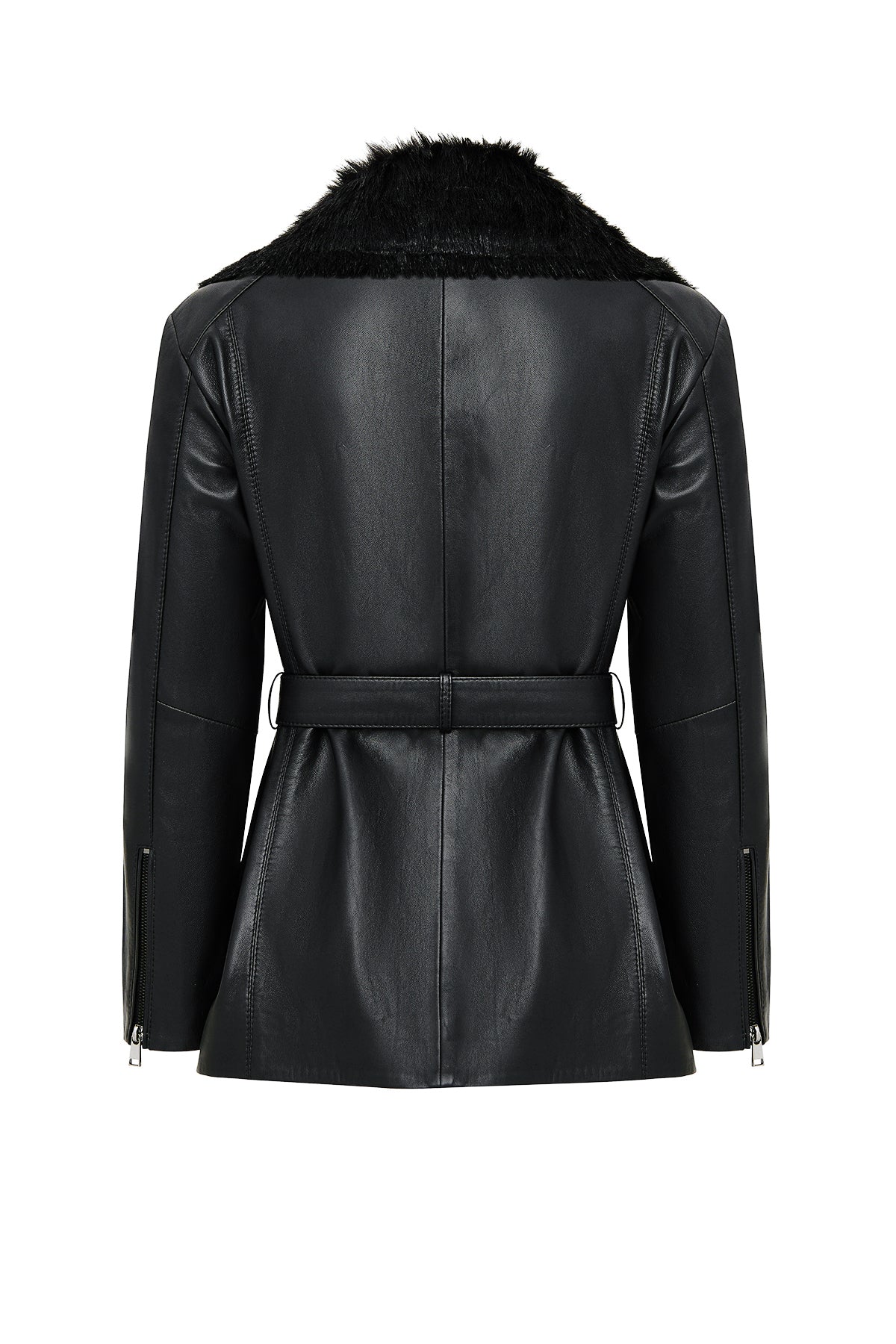 Scarlet Kadın Siyah Kürk Yaka Deri Mont