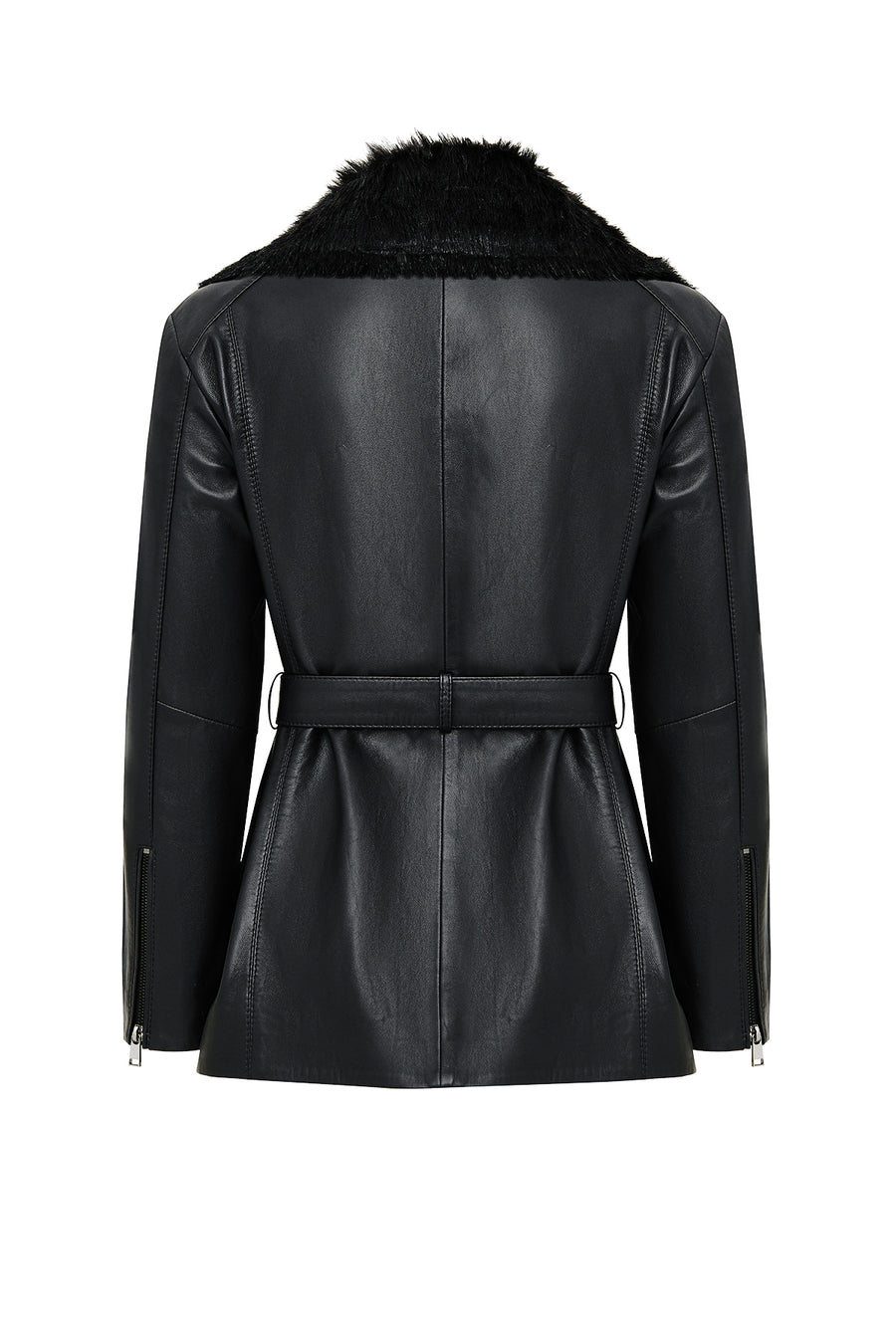 Scarlet Woman Black Fur Collar Leather Coat