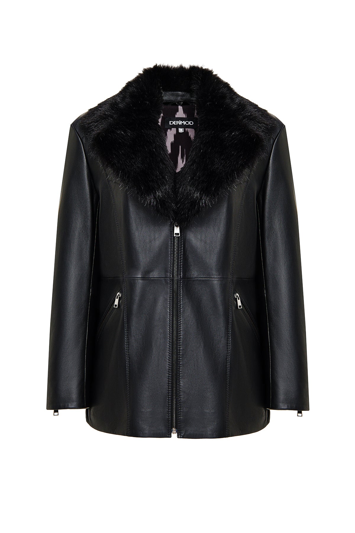 Scarlet Kadın Siyah Kürk Yaka Deri Mont