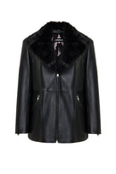 Scarlet Kadın Siyah Kürk Yaka Deri Mont | Derimod