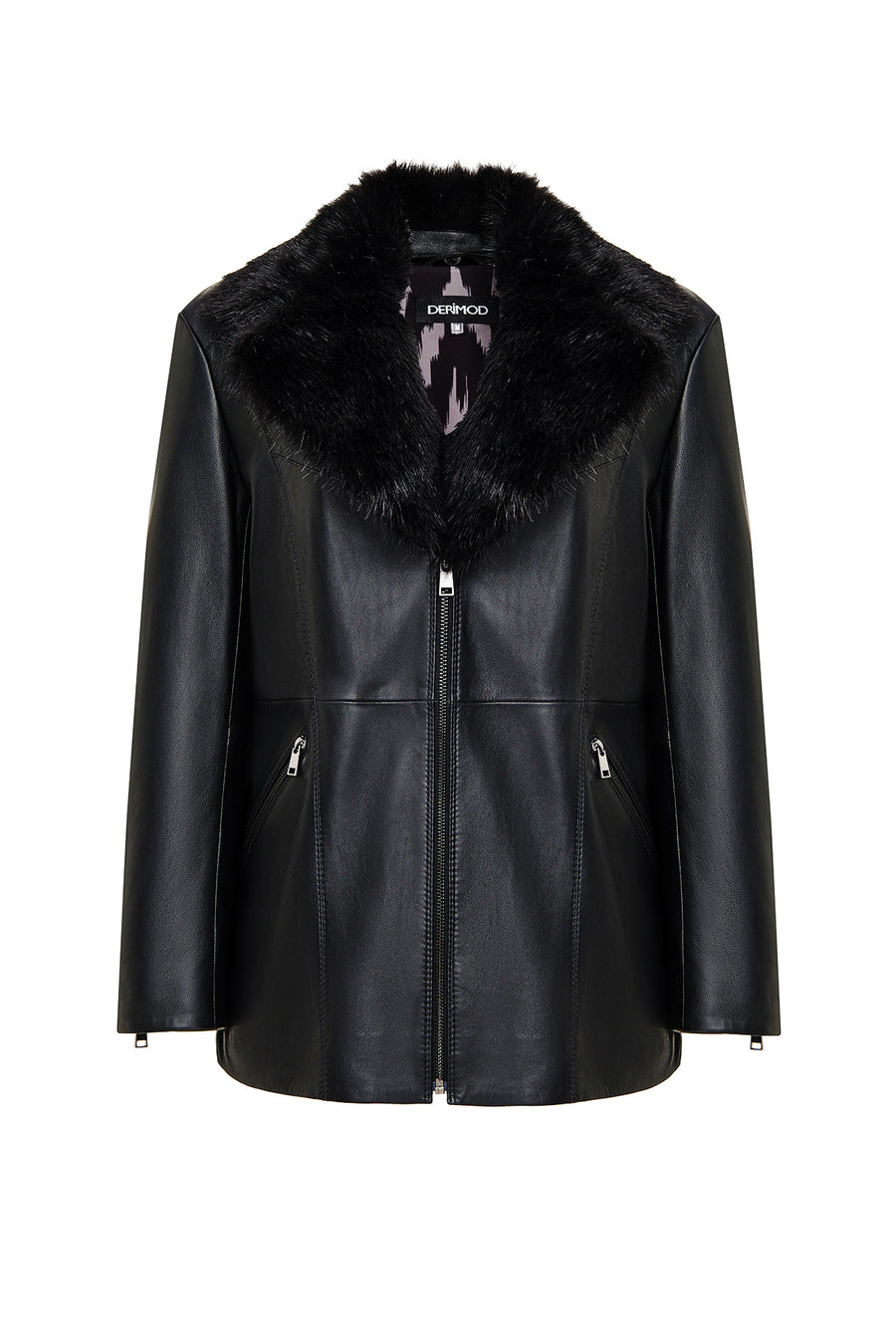 Scarlet Woman Black Fur Collar Leather Coat