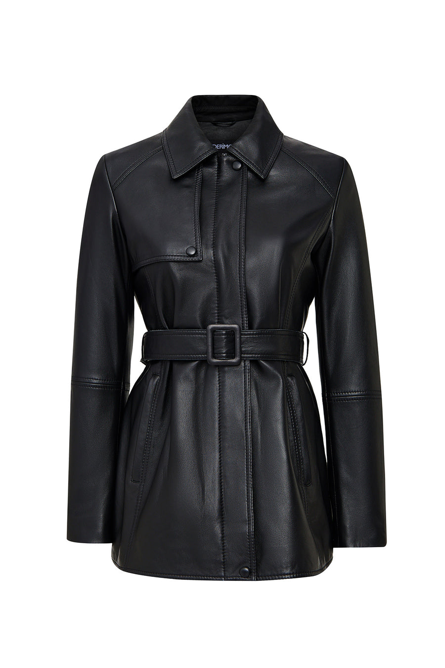 Cordelia Woman Black Belt Detailed Shirt Collar Leather Coat 25WGD5623U6 | Derimod