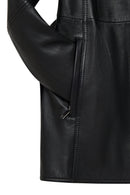 Cordelia Kadın Siyah Kemer Detaylı Gömlek Yaka Deri Kaban | Derimod