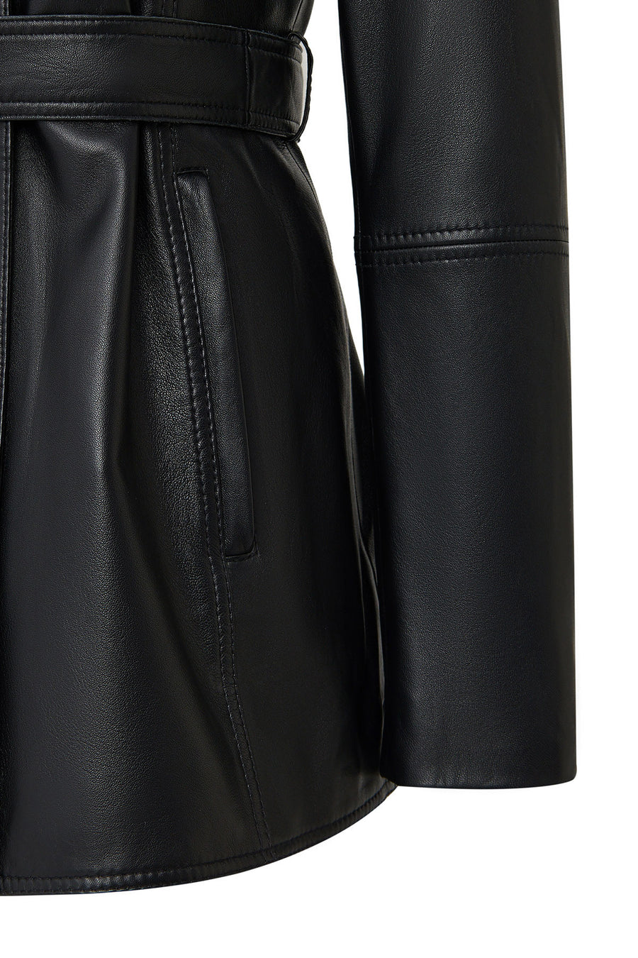 Cordelia Woman Black Belt Detailed Shirt Collar Leather Coat
