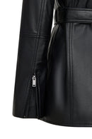 Cordelia Kadın Siyah Kemer Detaylı Gömlek Yaka Deri Kaban | Derimod