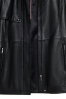 Cordelia Kadın Siyah Kemer Detaylı Gömlek Yaka Deri Kaban | Derimod