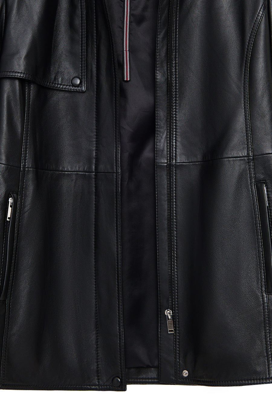 Cordelia Woman Black Belt Detailed Shirt Collar Leather Coat