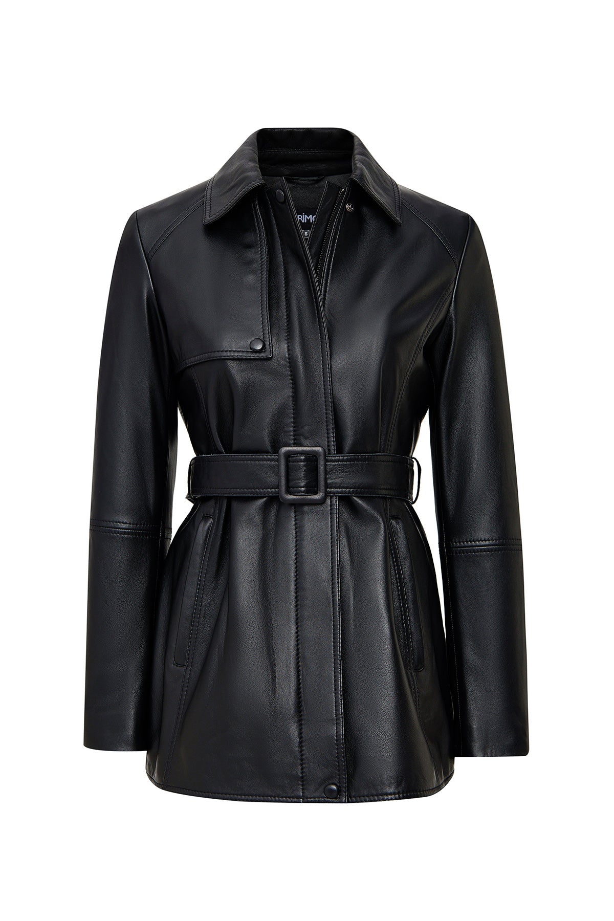 Cordelia Kadın Siyah Kemer Detaylı Gömlek Yaka Deri Kaban