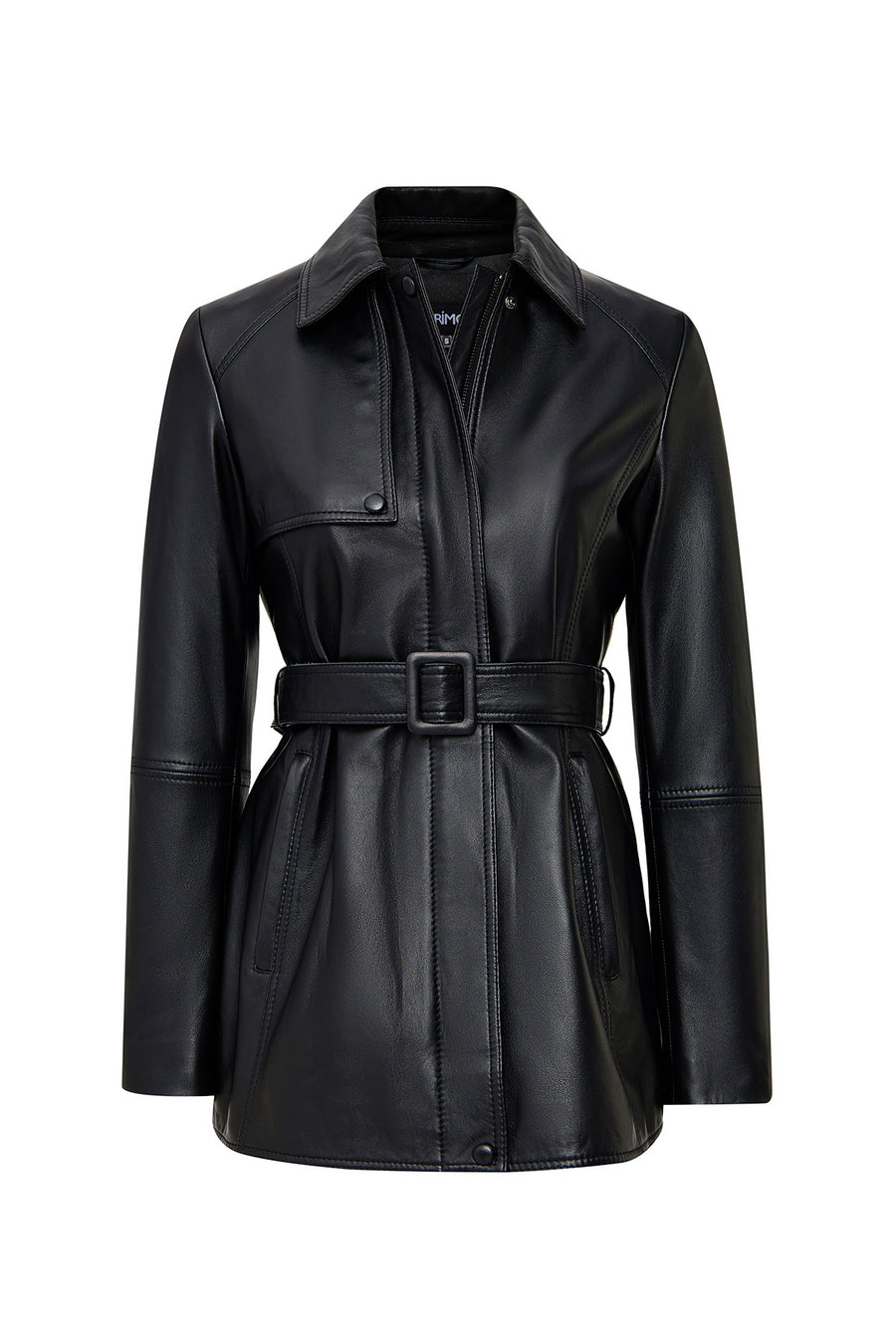 Cordelia Woman Black Belt Detailed Shirt Collar Leather Coat