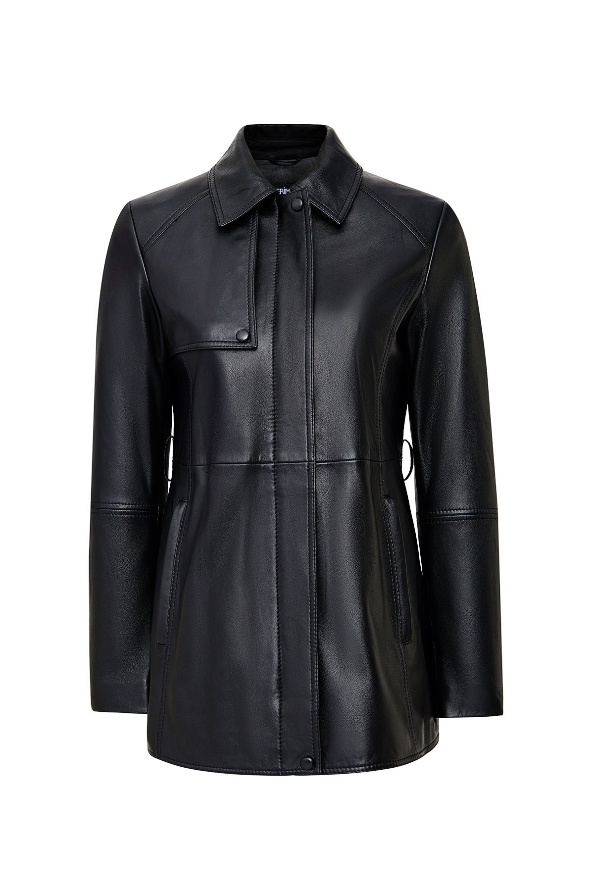 Cordelia Kadın Siyah Kemer Detaylı Gömlek Yaka Deri Kaban