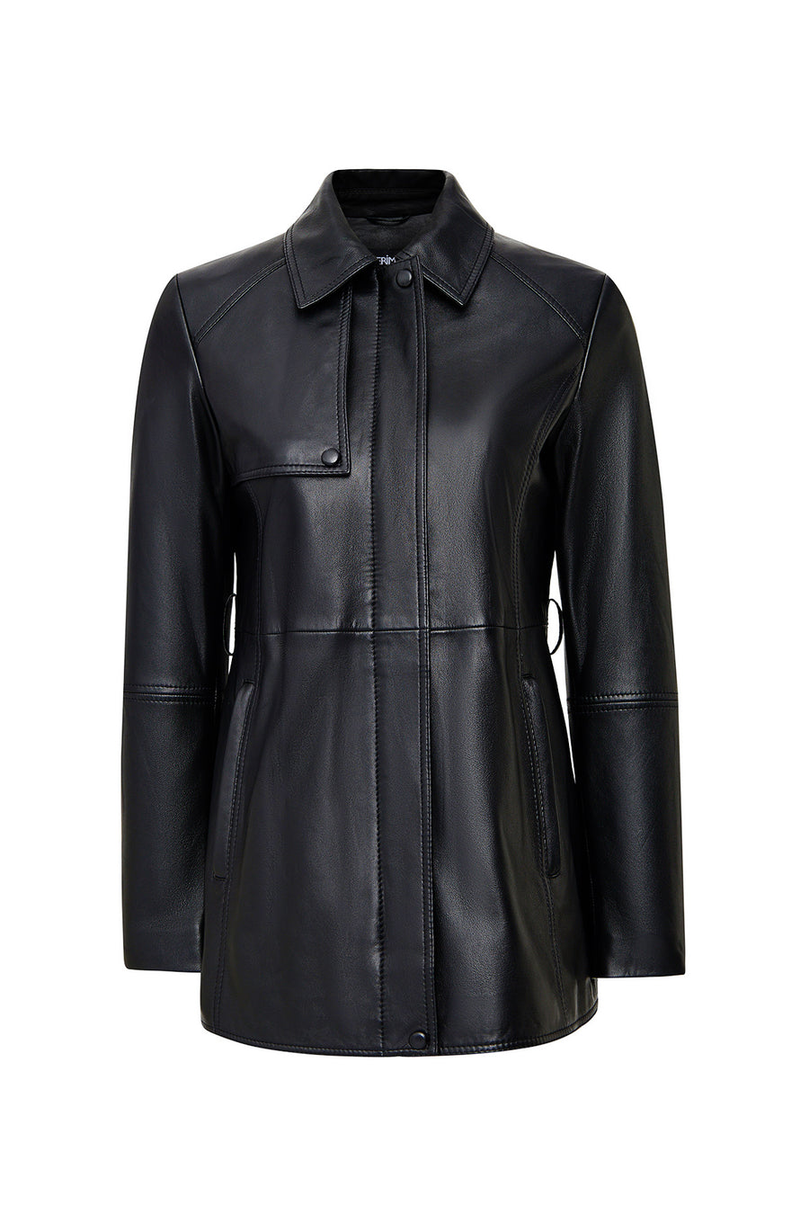 Cordelia Woman Black Belt Detailed Shirt Collar Leather Coat