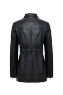 Cordelia Kadın Siyah Kemer Detaylı Gömlek Yaka Deri Kaban | Derimod