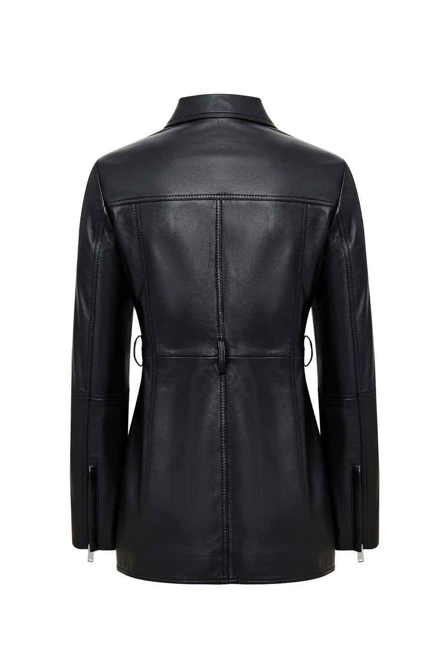 Cordelia Woman Black Belt Detailed Shirt Collar Leather Coat