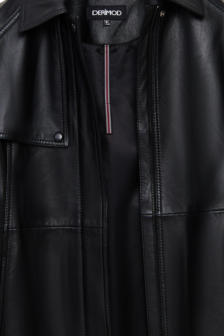 Cordelia Woman Black Belt Detailed Shirt Collar Leather Coat