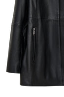 Cordelia Kadın Siyah Kemer Detaylı Gömlek Yaka Deri Kaban | Derimod