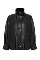 Fancy Kadın Siyah Devrik Yaka Oversize Deri Mont | Derimod