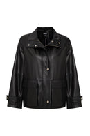 Fancy Kadın Siyah Devrik Yaka Oversize Deri Mont | Derimod