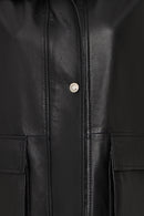 Fancy Kadın Siyah Devrik Yaka Oversize Deri Mont | Derimod