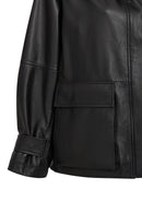 Fancy Kadın Siyah Devrik Yaka Oversize Deri Mont | Derimod