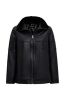 Diana Kadın Siyah Yaka Kürklü Oversize Deri Mont | Derimod