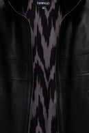 Diana Kadın Siyah Yaka Kürklü Oversize Deri Mont | Derimod